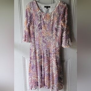 Chris McLaughlin Size 10 Pastel Lace Overlay Dress with Bell Sleeves